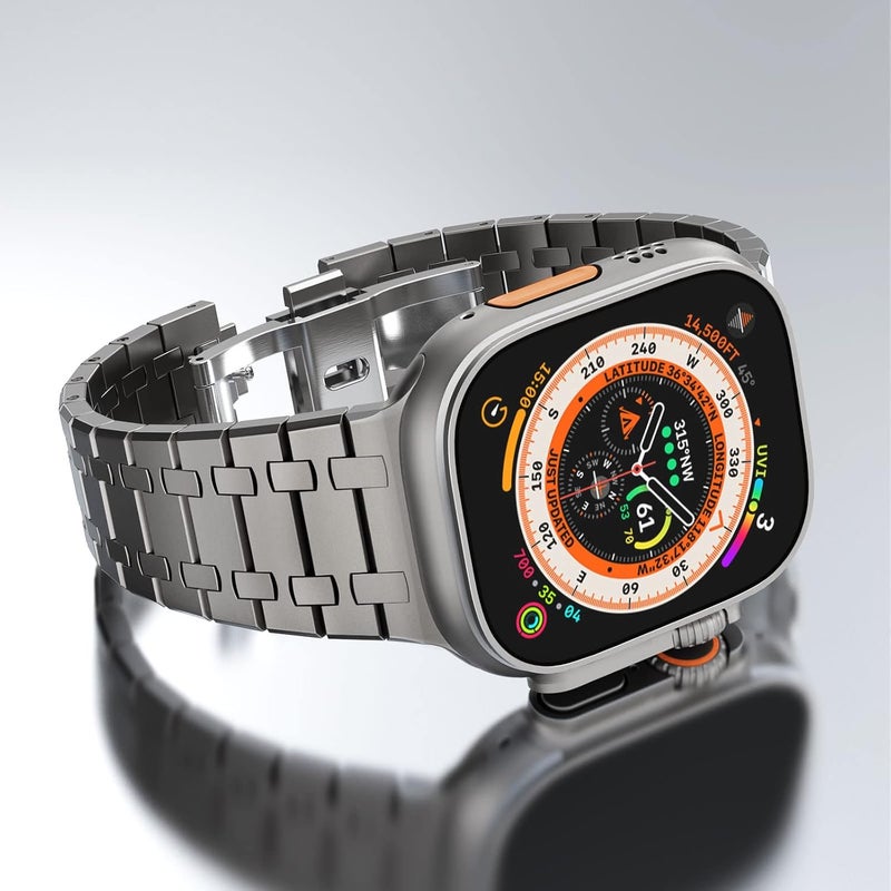 سوار من الفولاذ المقاوم للصدأ من CHANCHY لساعة Apple Watch Ultra بمقاسات 49 مم و45 مم و44 مم و42 مم و38 مم و40 مم و41 مم، حزام معدني مع مشبك قابل للطي لساعة Apple Watch Series 8 و7 و6 و5 و4 و3 و2 و1 للرجال (أسود، 49 مم و45 مم و44 مم و42 مم) - Image 2