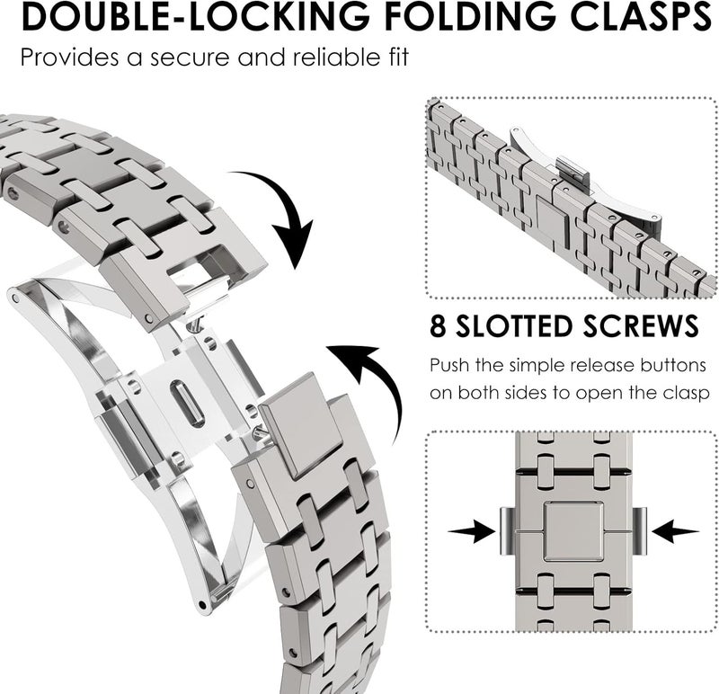 سوار من الفولاذ المقاوم للصدأ من CHANCHY لساعة Apple Watch Ultra بمقاسات 49 مم و45 مم و44 مم و42 مم و38 مم و40 مم و41 مم، حزام معدني مع مشبك قابل للطي لساعة Apple Watch Series 8 و7 و6 و5 و4 و3 و2 و1 للرجال (أسود، 49 مم و45 مم و44 مم و42 مم) - Image 4