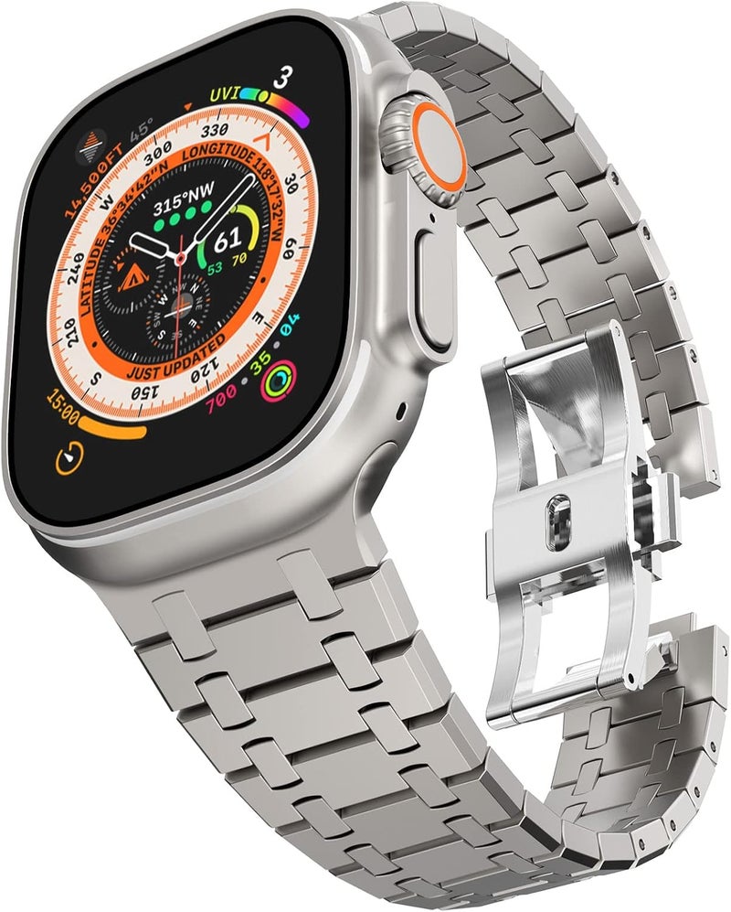 سوار من الفولاذ المقاوم للصدأ من CHANCHY لساعة Apple Watch Ultra بمقاسات 49 مم و45 مم و44 مم و42 مم و38 مم و40 مم و41 مم، حزام معدني مع مشبك قابل للطي لساعة Apple Watch Series 8 و7 و6 و5 و4 و3 و2 و1 للرجال (أسود، 49 مم و45 مم و44 مم و42 مم) - Image 1