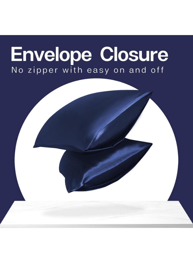 Satin Pillowcase Set, Queen Size (20x30) Silky Pillow Cases for Hair and Skin, 2-Pack with Envelope Closure, Navy Blue - Image 4