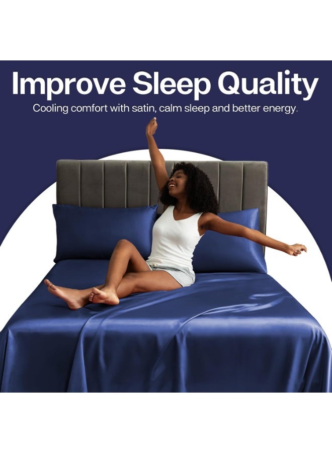 Satin Pillowcase Set, Queen Size (20x30) Silky Pillow Cases for Hair and Skin, 2-Pack with Envelope Closure, Navy Blue - Image 5