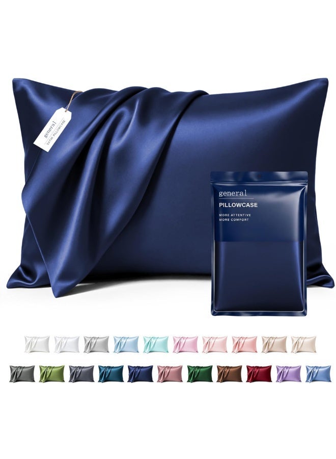 Satin Pillowcase Set, Queen Size (20x30) Silky Pillow Cases for Hair and Skin, 2-Pack with Envelope Closure, Navy Blue - Image 1