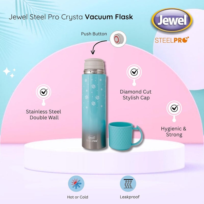 Jewel Vaccum Double Wall Stainless Steel Leakproof Bottle - Steelpro Crysta 520 Blue - Image 2