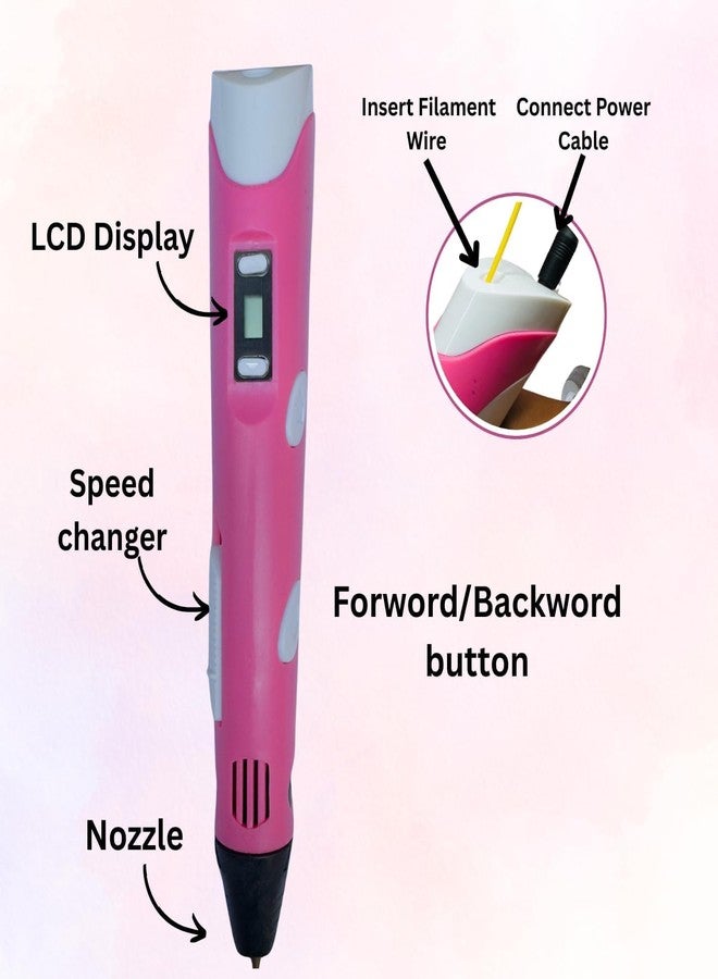 قلم الطباعة ثلاثية الأبعاد KRySt مع شاشة LCD و3 خيوط PLA | أداة إبداعية للرسم والنمذجة للأطفال والكبار | قلم تعليمي فني وحرفي (وردي) - Image 3