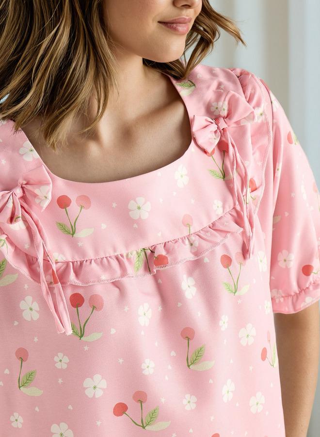 Aadaraya Floral Print Square Neck Night Dress - Image 4