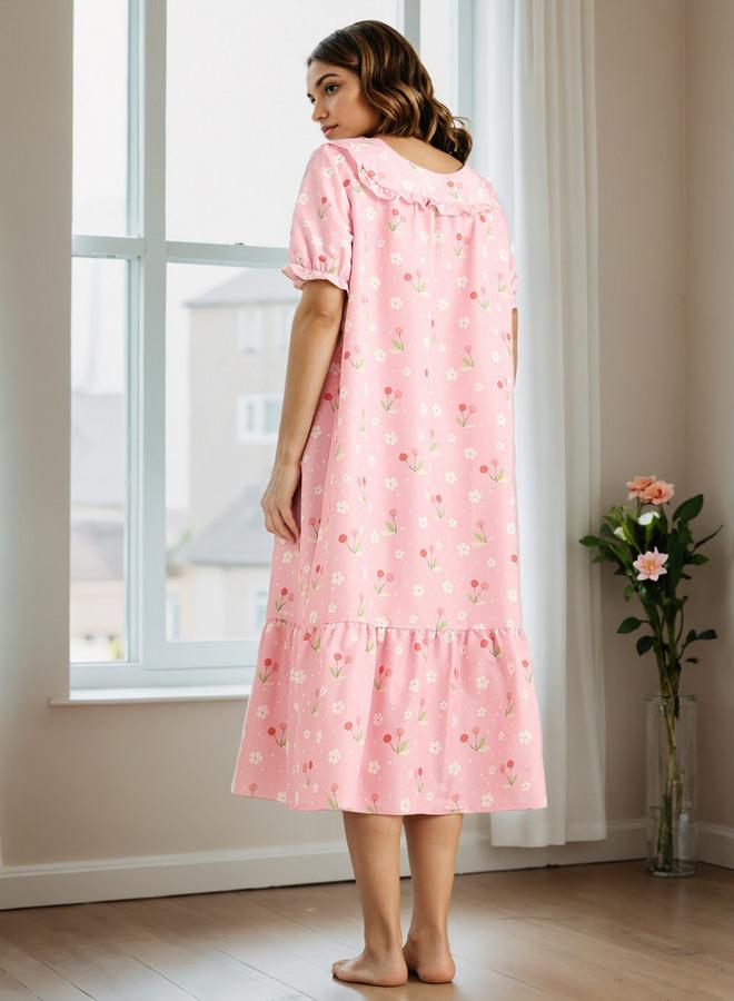 Aadaraya Floral Print Square Neck Night Dress - Image 3