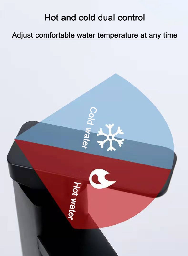 Monda Modern Basin Faucet, Bathroom Black Chrome Brushed Faucet, Countertop Mount Basin Sink Faucet, Mixer Hot and Cold Stainless Steel Faucet, Home Single Hole Basin Faucet with 60cm Hose, Black - Image 3