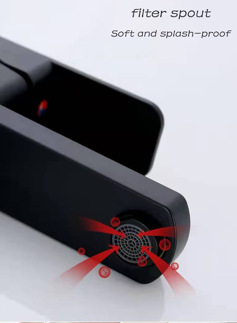 Monda Modern Basin Faucet, Bathroom Black Chrome Brushed Faucet, Countertop Mount Basin Sink Faucet, Mixer Hot and Cold Stainless Steel Faucet, Home Single Hole Basin Faucet with 60cm Hose, Black - Image 4