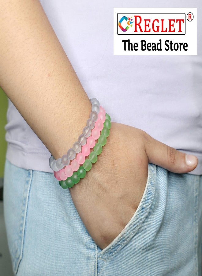 REGLET Pack of 9 - Matt Glass Bead Bracelet Set - Mullticolour - Stretchable Bracelets for Women, Girls Stylish - Adjustable - Bead Size 8mm - Image 5