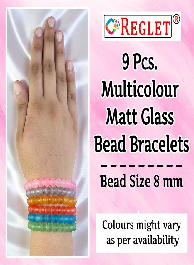 REGLET Pack of 9 - Matt Glass Bead Bracelet Set - Mullticolour - Stretchable Bracelets for Women, Girls Stylish - Adjustable - Bead Size 8mm - Image 3