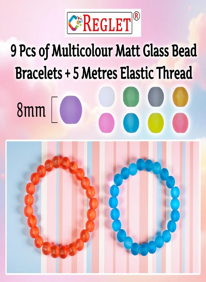 REGLET Pack of 9 - Matt Glass Bead Bracelet Set - Mullticolour - Stretchable Bracelets for Women, Girls Stylish - Adjustable - Bead Size 8mm - Image 4