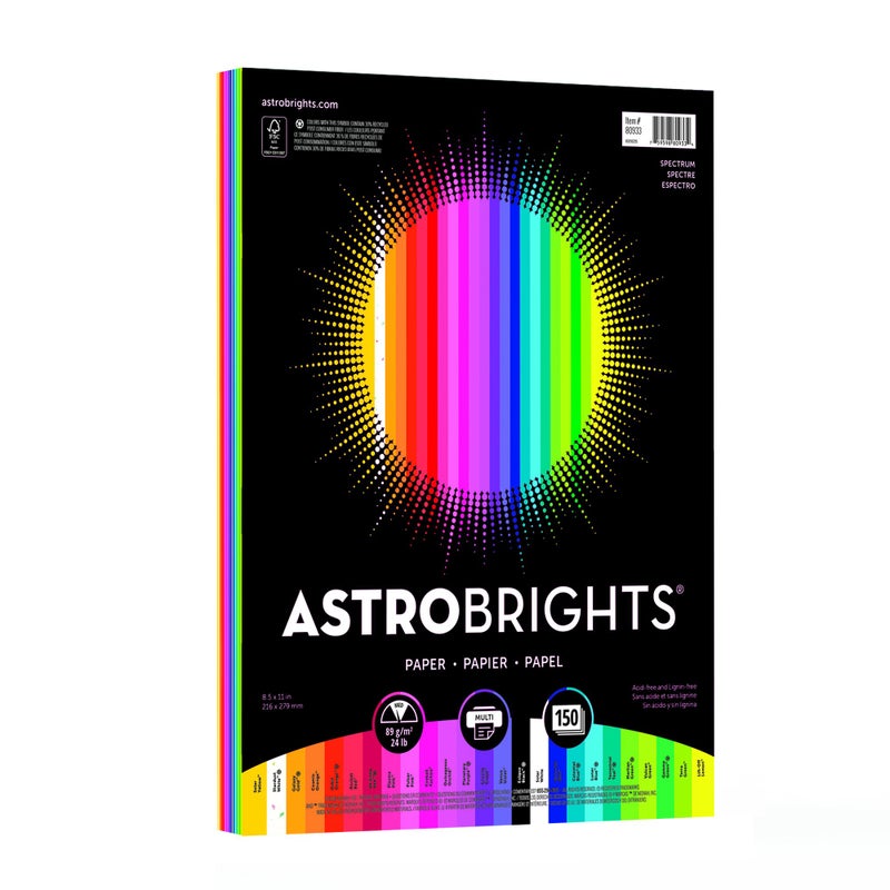 Astrobrights Color Paper, 8.5” x 11”, 24 lb/89 gsm,"Spectrum" 25-Color Assortment, 150 Sheets (80933-01) - Image 1