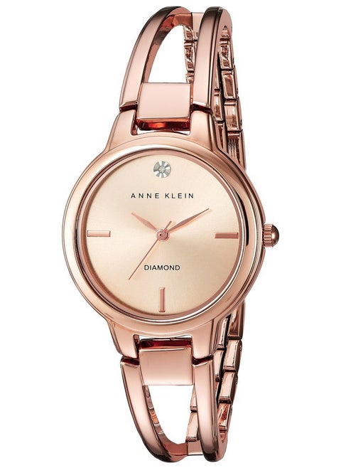 Women's AK/2626RGRG Diamond-Accented Dial Rose Gold-Tone Open Bangle Watch