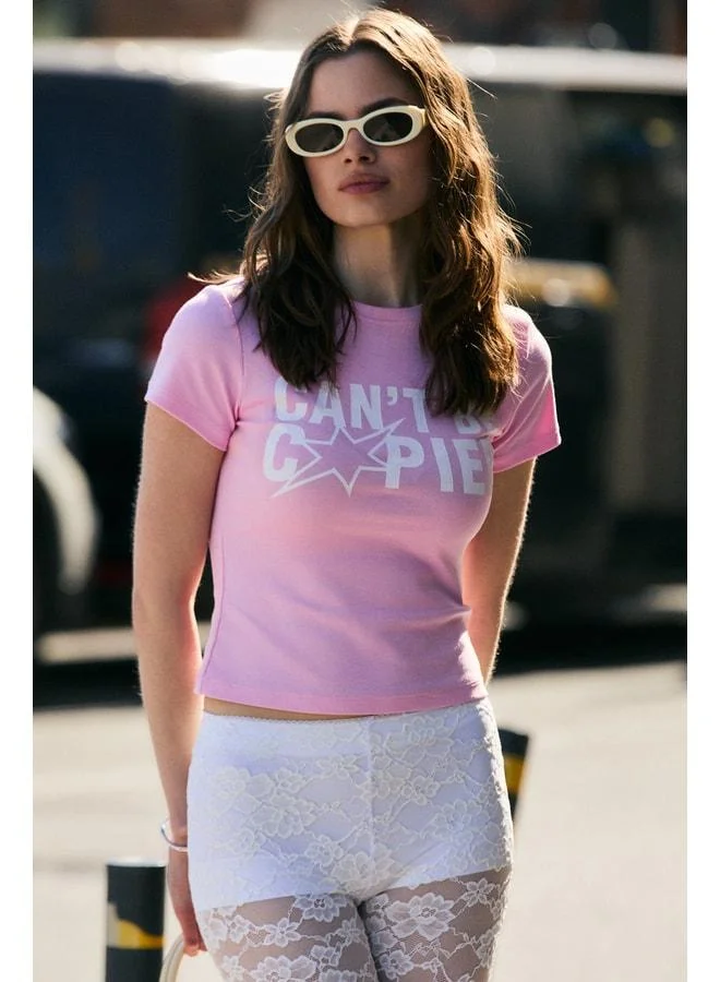 GRIMELANGE SIRONA Women's Soft and Flexible Fabric Organic Cotton Printed Detailed Pink T-Shirt.