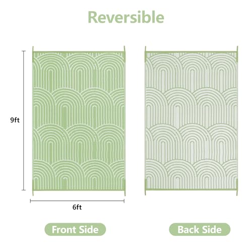 Anidaroel Patio Rugs Outdoor 6’x9’ Clearance Waterproof, Reversible Rainbow Outdoor Plastic Straw Outside Rugs, RV Outdoor Rugs for Camping, Porch, Balcony, Backyard (Green, 6‘X9') - Image 5