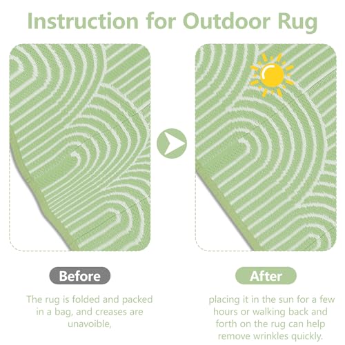 Anidaroel Patio Rugs Outdoor 6’x9’ Clearance Waterproof, Reversible Rainbow Outdoor Plastic Straw Outside Rugs, RV Outdoor Rugs for Camping, Porch, Balcony, Backyard (Green, 6‘X9') - Image 2
