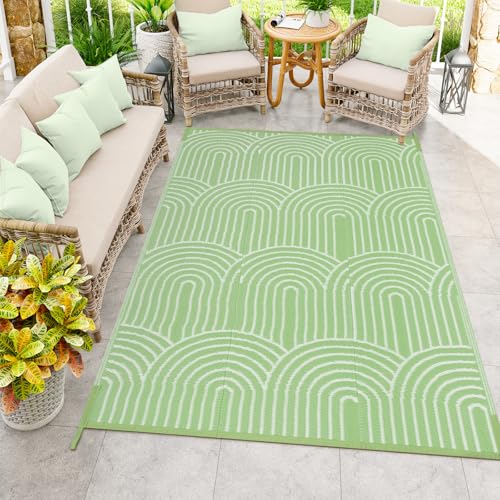 Anidaroel Patio Rugs Outdoor 6’x9’ Clearance Waterproof, Reversible Rainbow Outdoor Plastic Straw Outside Rugs, RV Outdoor Rugs for Camping, Porch, Balcony, Backyard (Green, 6‘X9') - Image 1
