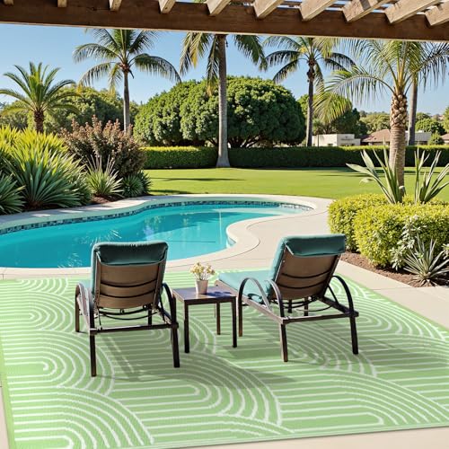 Anidaroel Patio Rugs Outdoor 6’x9’ Clearance Waterproof, Reversible Rainbow Outdoor Plastic Straw Outside Rugs, RV Outdoor Rugs for Camping, Porch, Balcony, Backyard (Green, 6‘X9') - Image 4