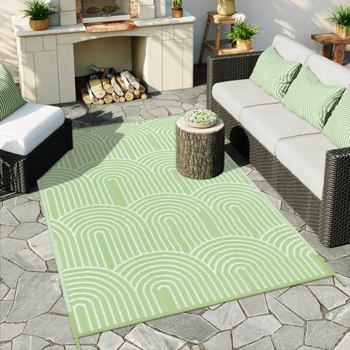 Anidaroel Patio Rugs Outdoor 6’x9’ Clearance Waterproof, Reversible Rainbow Outdoor Plastic Straw Outside Rugs, RV Outdoor Rugs for Camping, Porch, Balcony, Backyard (Green, 6‘X9') - Image 3