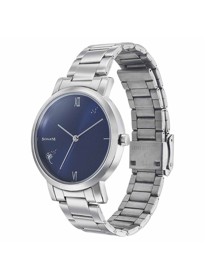 Sonata ساعة أنالوج نسائية 8164SM01 - قرص أزرق، حزام من الفولاذ المقاوم للصدأ بلون فضي، حركة كوارتز، مقاومة للماء حتى 3 ATM، ساعة أنيقة وجاهزة كهدية - Image 2