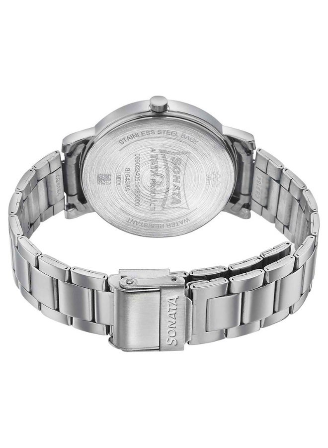 Sonata ساعة أنالوج نسائية 8164SM01 - قرص أزرق، حزام من الفولاذ المقاوم للصدأ بلون فضي، حركة كوارتز، مقاومة للماء حتى 3 ATM، ساعة أنيقة وجاهزة كهدية - Image 4