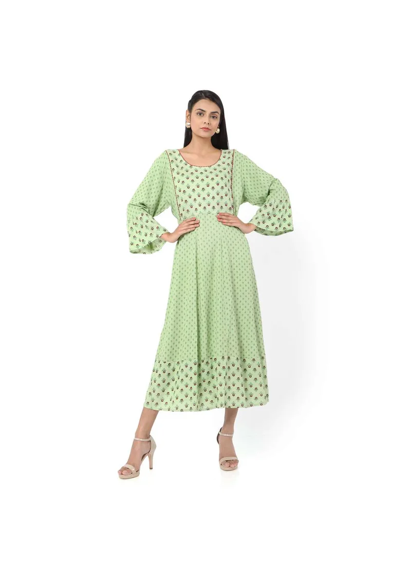 HANA & SARA VISCOSE LONG FRILL SLEEVES DOT PRINTED ELEGANT ARABIC JALABIYA KAFTAN DRESS