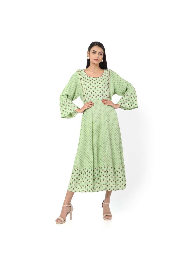 HANA & SARA VISCOSE LONG FRILL SLEEVES DOT PRINTED ELEGANT ARABIC JALABIYA KAFTAN DRESS  - Image 1