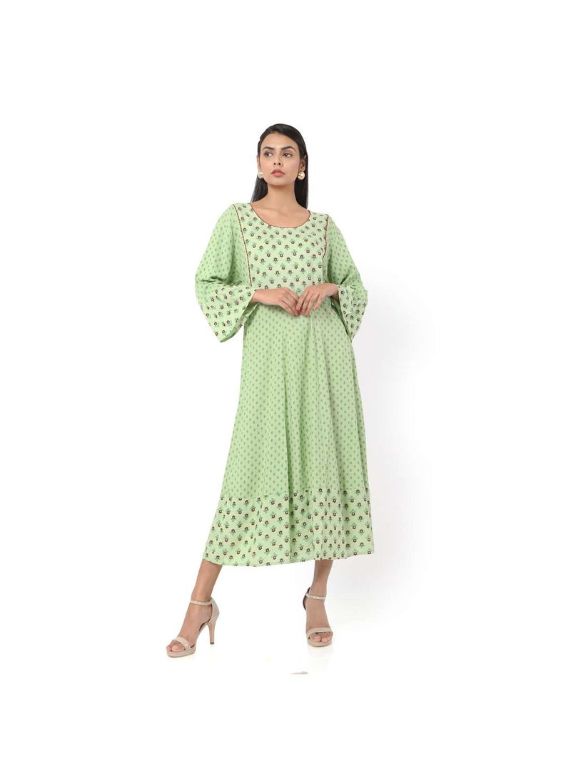 HANA & SARA VISCOSE LONG FRILL SLEEVES DOT PRINTED ELEGANT ARABIC JALABIYA KAFTAN DRESS  - Image 4