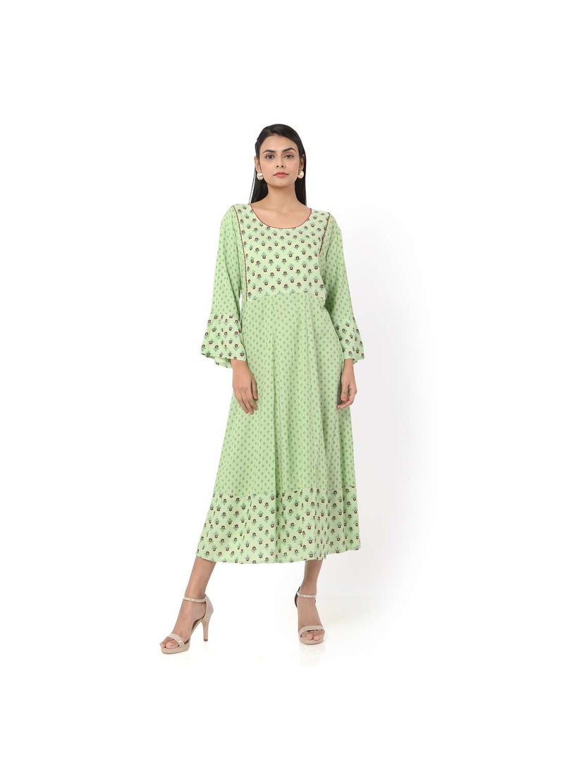 HANA & SARA VISCOSE LONG FRILL SLEEVES DOT PRINTED ELEGANT ARABIC JALABIYA KAFTAN DRESS  - Image 5