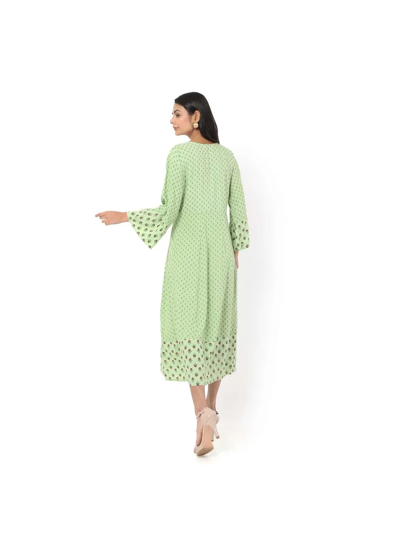 HANA & SARA VISCOSE LONG FRILL SLEEVES DOT PRINTED ELEGANT ARABIC JALABIYA KAFTAN DRESS