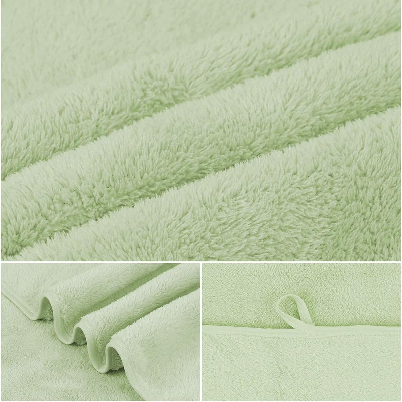 JML Luxury Hotel & SPA Bath Towels (2 Pack, 30"x60") - 350GSM High Density Fleece Towel Sets - Super Soft and Absorbent, Lint Free, Fade Resistant Oversized Bath Towel, Coral Fleece Light Green - Image 3