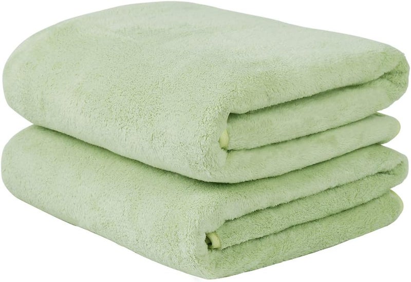 JML Luxury Hotel & SPA Bath Towels (2 Pack, 30"x60") - 350GSM High Density Fleece Towel Sets - Super Soft and Absorbent, Lint Free, Fade Resistant Oversized Bath Towel, Coral Fleece Light Green - Image 1