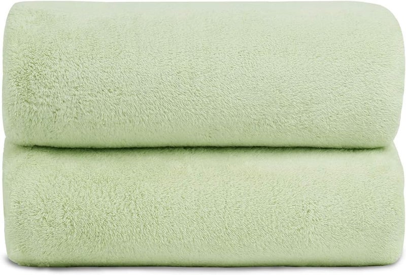 JML Luxury Hotel & SPA Bath Towels (2 Pack, 30"x60") - 350GSM High Density Fleece Towel Sets - Super Soft and Absorbent, Lint Free, Fade Resistant Oversized Bath Towel, Coral Fleece Light Green - Image 2