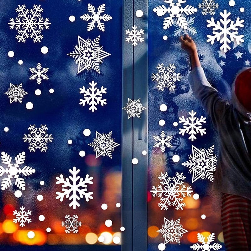 Garma زينة نوافذ ثلجية بيضاء من غارما 428 قطعة ملصقات لاصقة وزينة لمستلزمات حفلات عيد الميلاد وموضوع مجمد رأس السنة الجديدة