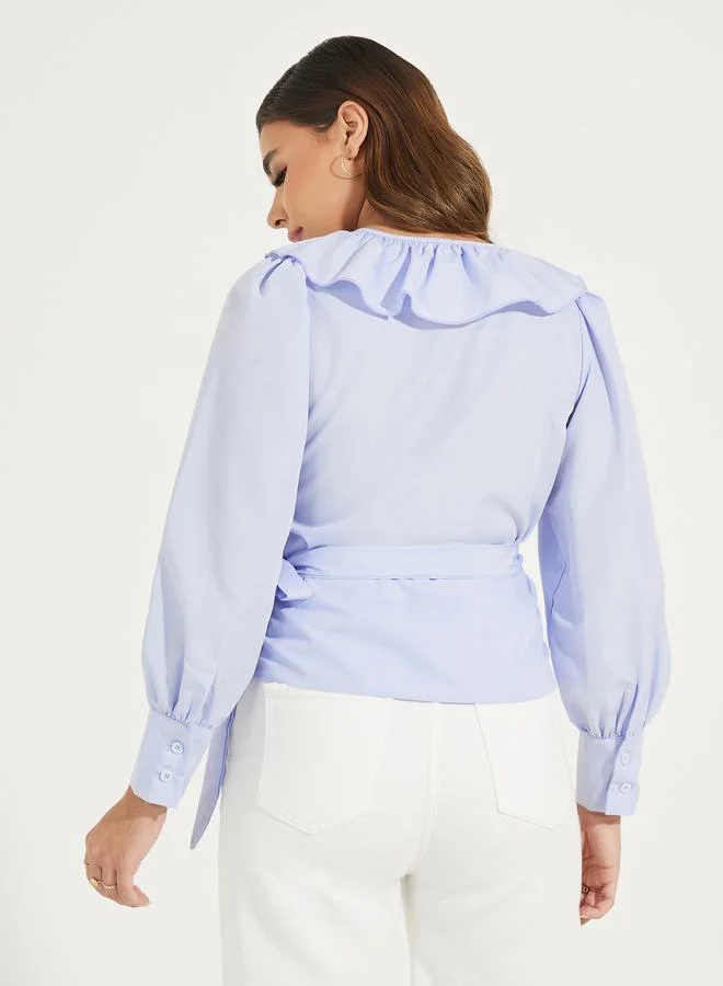 Styli Ruffled Wrap Top with Tie-Up Detail