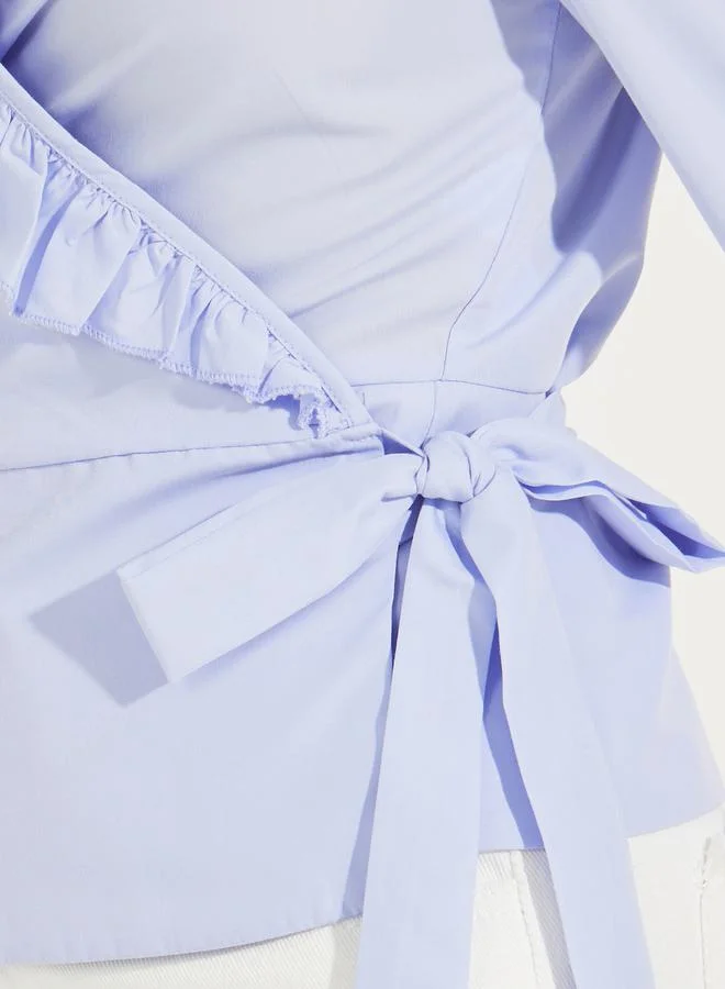 Styli Ruffled Wrap Top with Tie-Up Detail