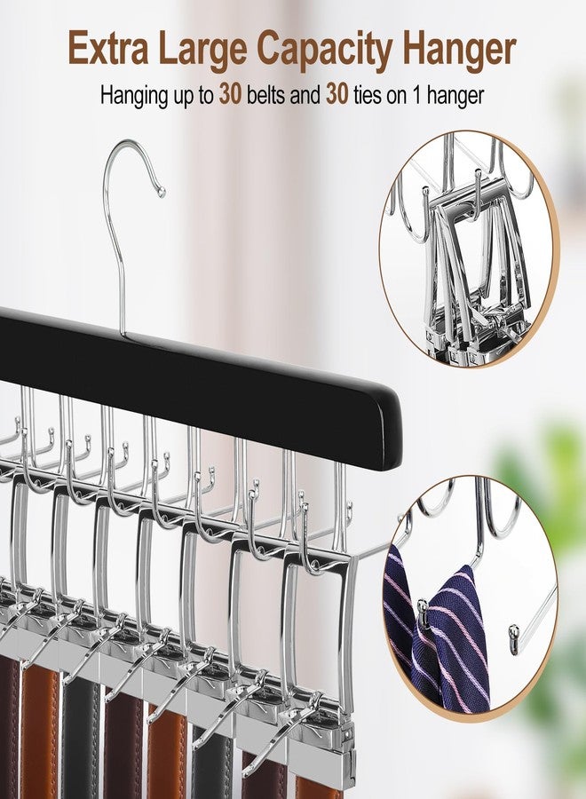 TOPIA HANGER 2 Pack 2 in 1 Belt Tie Hanger for Closet Max 60 Belts with 60 Ties Capacity, 40 Hooks Belt Tie Racks Wooden Hanger for Closet Organizer Storage “U” Fit Belt and “一” Fit Tie - CT52B - Image 4
