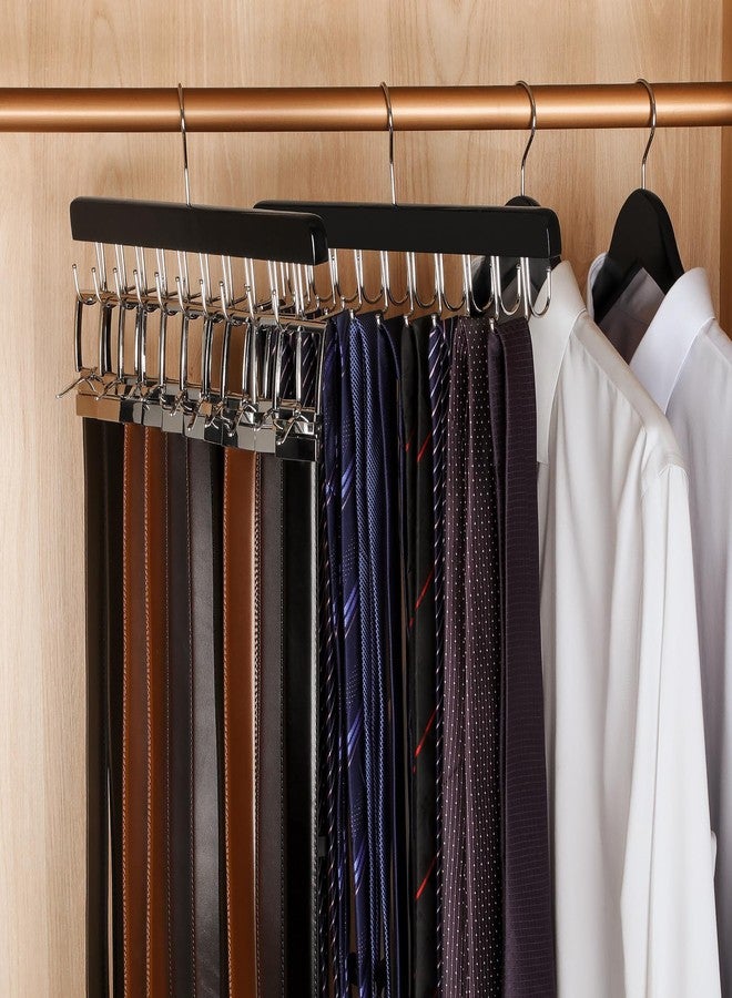 TOPIA HANGER 2 Pack 2 in 1 Belt Tie Hanger for Closet Max 60 Belts with 60 Ties Capacity, 40 Hooks Belt Tie Racks Wooden Hanger for Closet Organizer Storage “U” Fit Belt and “一” Fit Tie - CT52B - Image 5