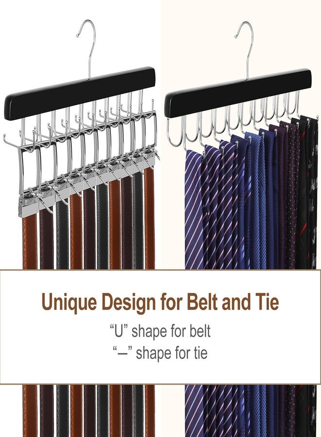TOPIA HANGER 2 Pack 2 in 1 Belt Tie Hanger for Closet Max 60 Belts with 60 Ties Capacity, 40 Hooks Belt Tie Racks Wooden Hanger for Closet Organizer Storage “U” Fit Belt and “一” Fit Tie - CT52B - Image 3