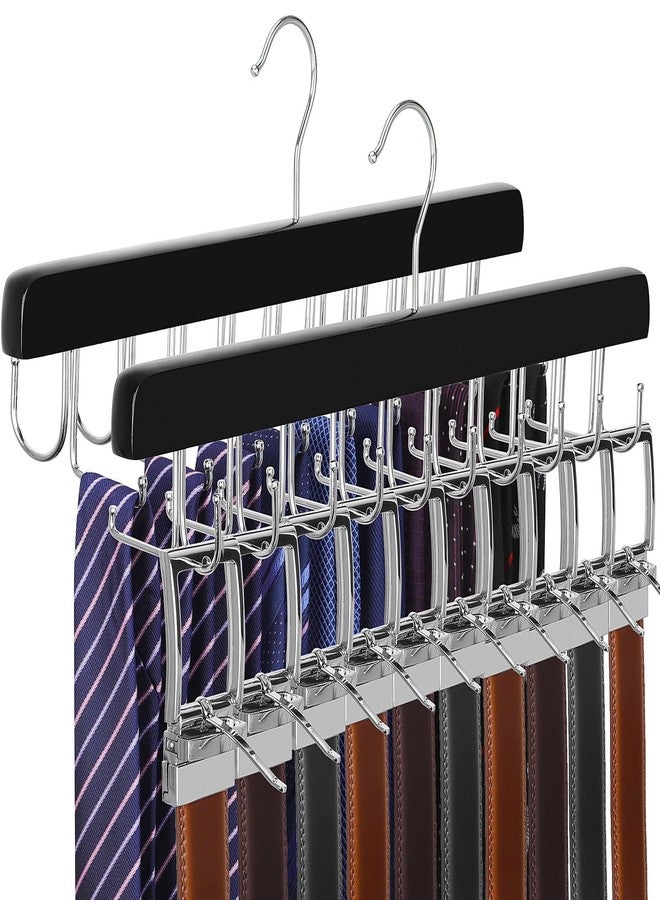 TOPIA HANGER 2 Pack 2 in 1 Belt Tie Hanger for Closet Max 60 Belts with 60 Ties Capacity, 40 Hooks Belt Tie Racks Wooden Hanger for Closet Organizer Storage “U” Fit Belt and “一” Fit Tie - CT52B - Image 1