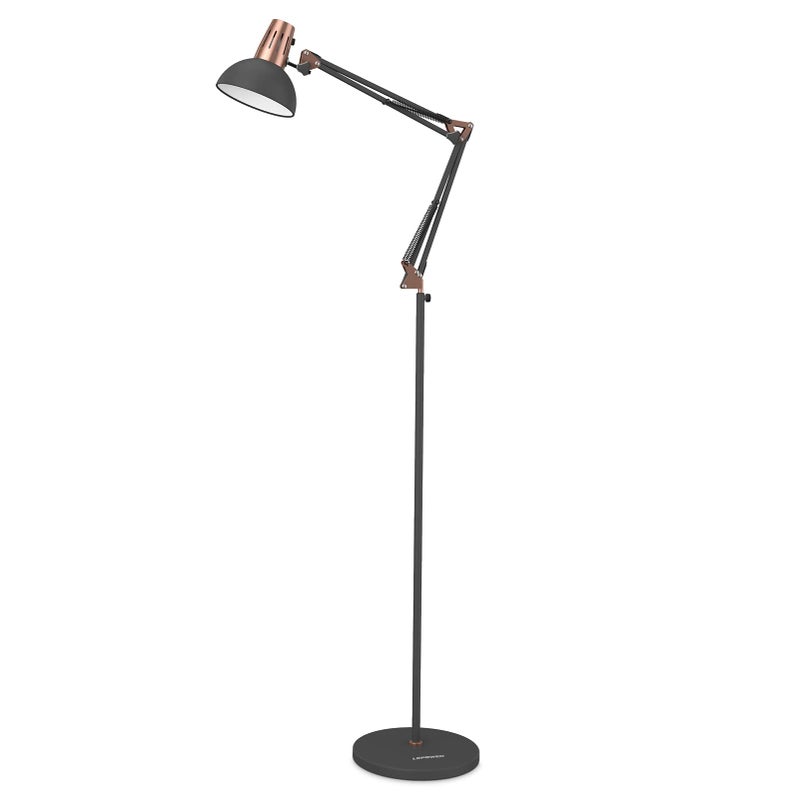 LEPOWER Floor Lamp Metal Adjustable Reading Swing Arm Standing Lamp with Heavy Metal Base EyeCaring ReadingPole Lamp with OnOff Switch for Living Room Bedroom Office Sand Black