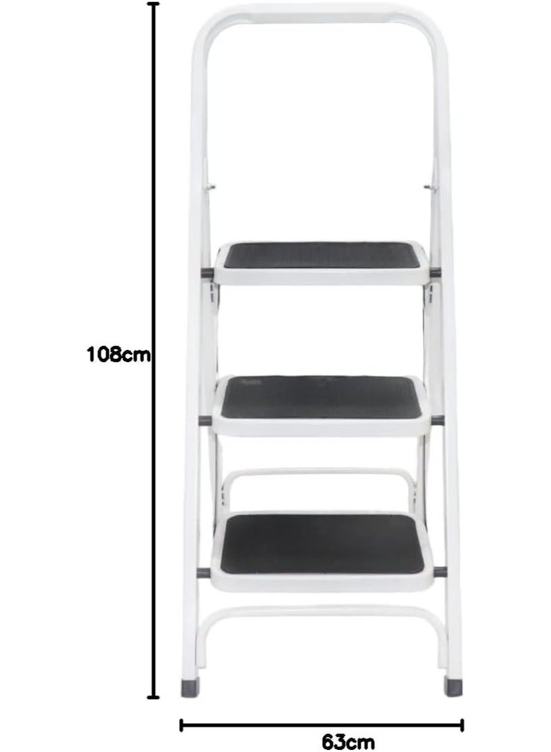 hail Royal Folding Step Ladder With 3 Steps-White/Black - Image 2