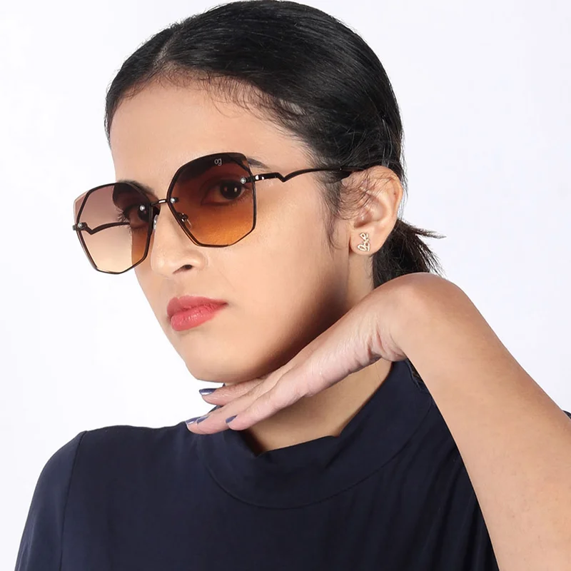 Woggles Latest & Stylish UV Protected Dusk Brown Oversized Rimless Sunglasses for Women