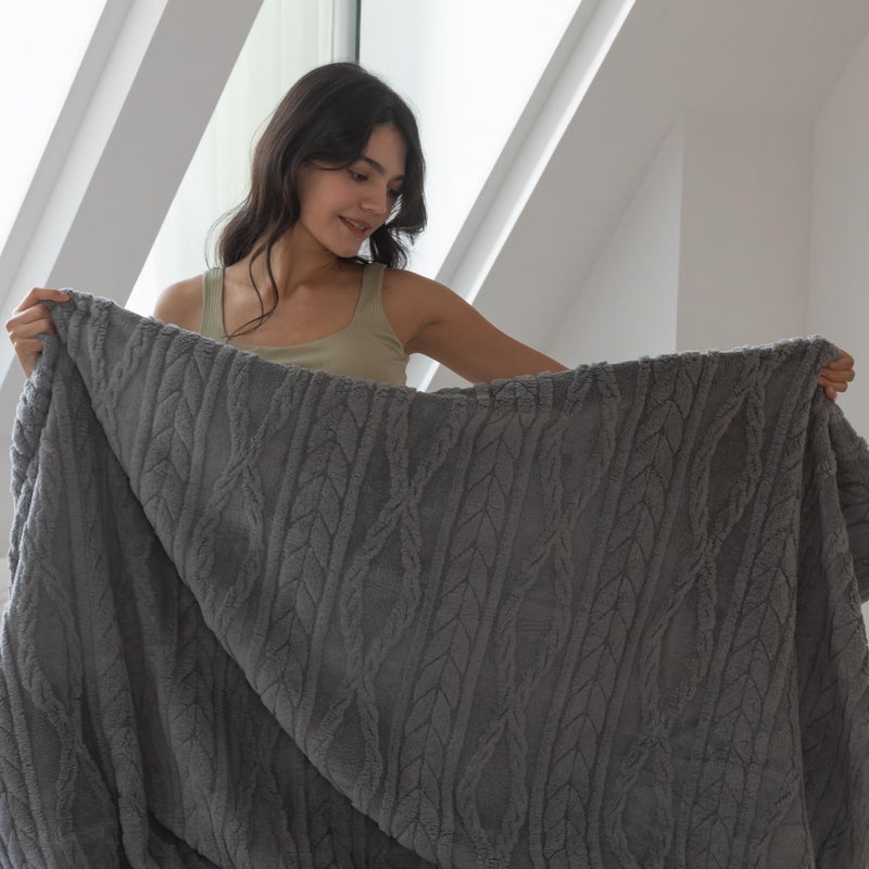 COOVA Premium Sherpa Throw Blanket - 3D Stylish Design Super Soft Cozy Fleece Blanket  Thick Plush Fuzzy Fluffy Lightweight Warm Throw for Women Couch Bed Sofa Chair(Light Grey 50""x60"") - Image 3