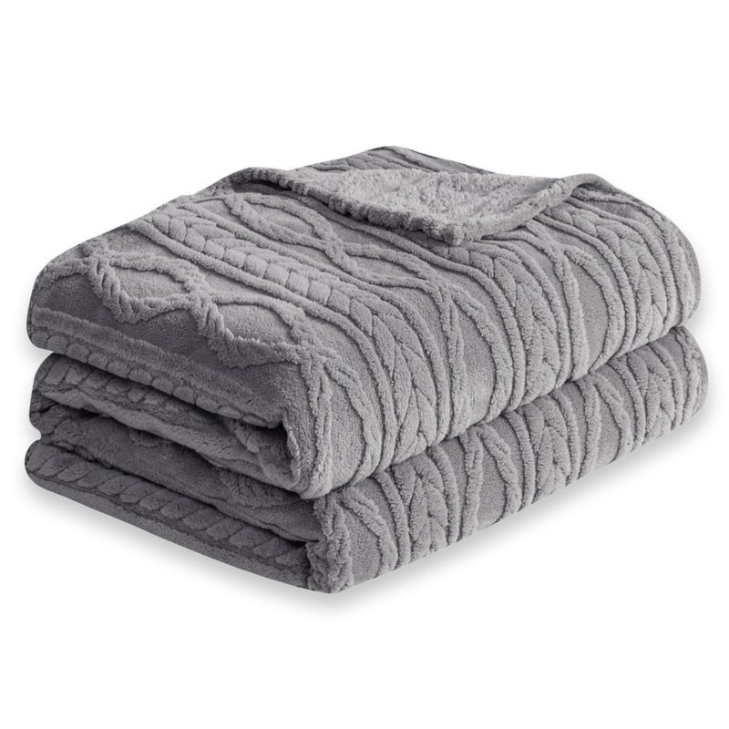 COOVA Premium Sherpa Throw Blanket - 3D Stylish Design Super Soft Cozy Fleece Blanket  Thick Plush Fuzzy Fluffy Lightweight Warm Throw for Women Couch Bed Sofa Chair(Light Grey 50""x60"") - Image 1