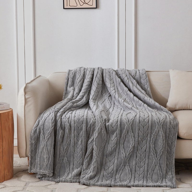 COOVA Premium Sherpa Throw Blanket - 3D Stylish Design Super Soft Cozy Fleece Blanket  Thick Plush Fuzzy Fluffy Lightweight Warm Throw for Women Couch Bed Sofa Chair(Light Grey 50""x60"") - Image 2