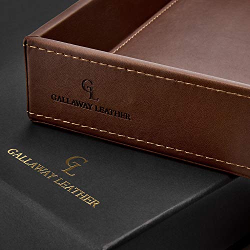 GALLAWAY LEATHER Valet Tray for Men - Nightstand Organizer EDC Tray for Wallet and Keys - Bedside Dresser Catch All Dump Key Bowl for Entryway Table, Dark Brown - Image 2