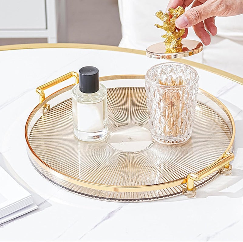 VPGS Decorative Tray with Golden Handles, Modern Clear Round Serving Tray, Coffee Table Tray Ottoman Tray for Living Room, Dining, Kitchen, Bathroom - Image 4