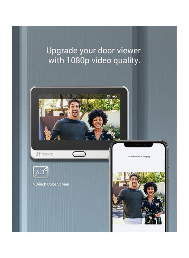 EZVIZ DP2C 1080p Video Door Viewer Peephole Camera, 4.3" Color Screen Display, Built in mic, Rechargable Battery, 2 Way Audio, PIR Motion Detection, Metal Housing, Cloud/SD, Silver | A0-6E2WPFBS - Image 2