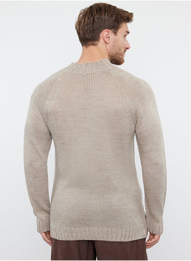 trendyol Stone Slim Half Turtleneck Raglan Sleeve Plain Basic Knitwear Sweater TMNAW25KZ00002  - Image 5